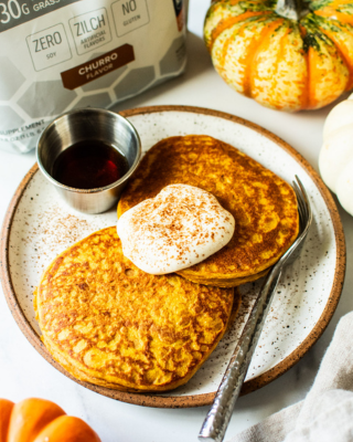 High Protein Pumpkin Churro Pancakes